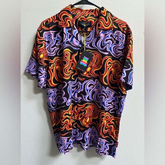 NEW Teddy Fresh Oil Spill Flame Camp Button Up Shirt in Men’s M - Picture 3 of 14
